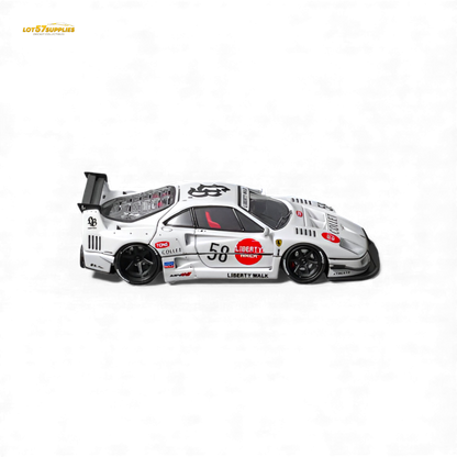 White 1:64 scale Ferrari F40 LB-Works diecast model by Star Models, detailed view showing sleek design and distinctive features.