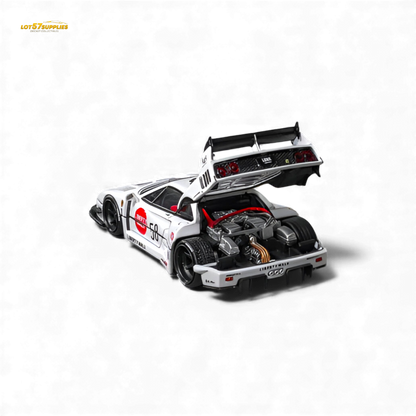 White 1:64 scale Ferrari F40 LB-Works diecast model by Star Models, detailed miniature car with sleek design.