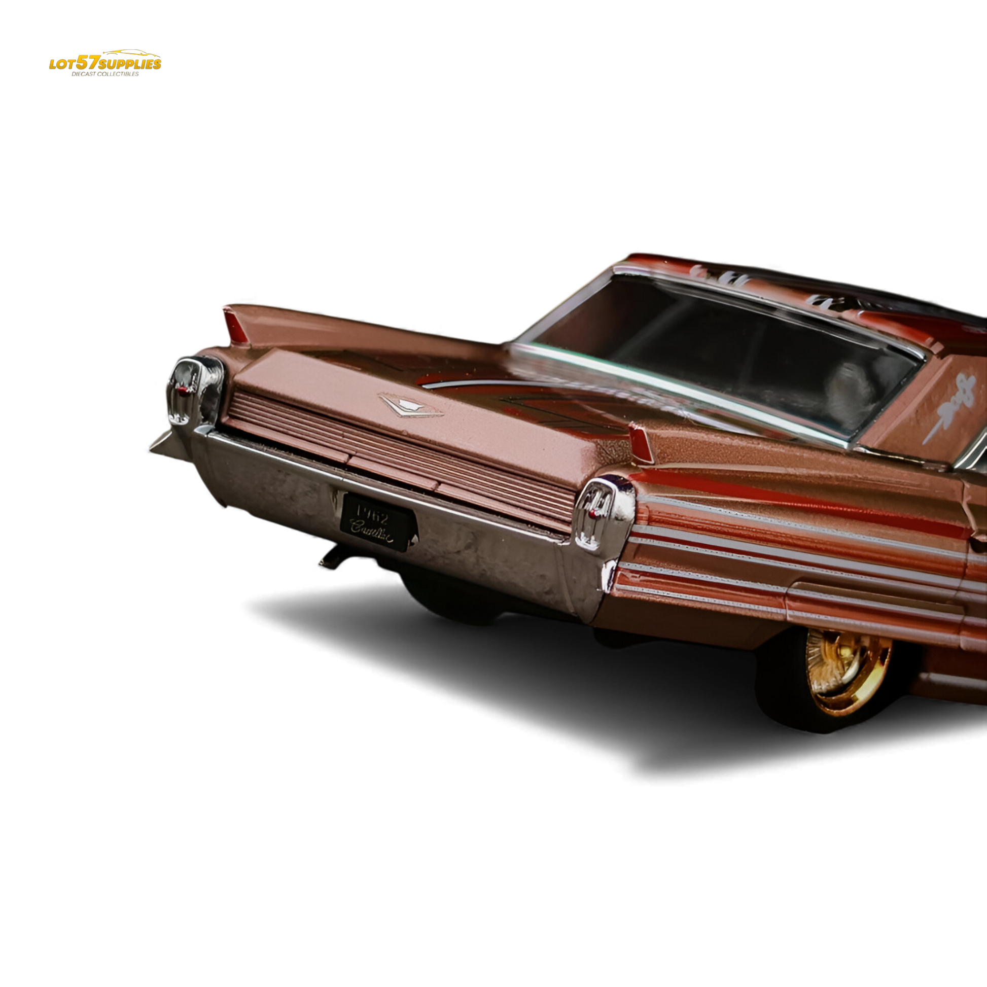 Red copper diecast Cadillac miniature by MK Miniatures, 1:64 scale, detailed metallic finish, perfect for collectors.
