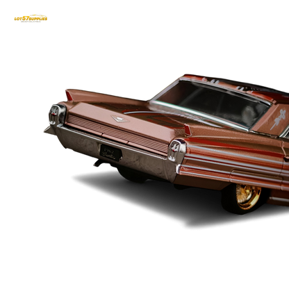 Red copper diecast Cadillac miniature by MK Miniatures, 1:64 scale, detailed metallic finish, perfect for collectors.