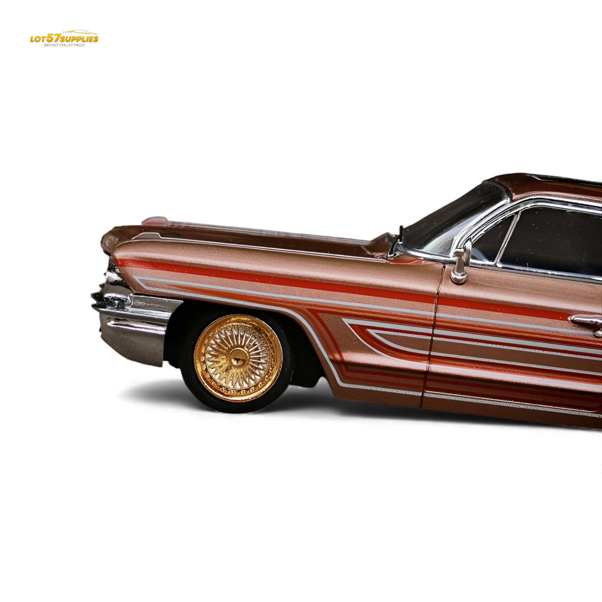 Miniature Cadillac Diwei diecast car in metallic red copper, 1:64 scale, showcasing detailed design and shiny finish.