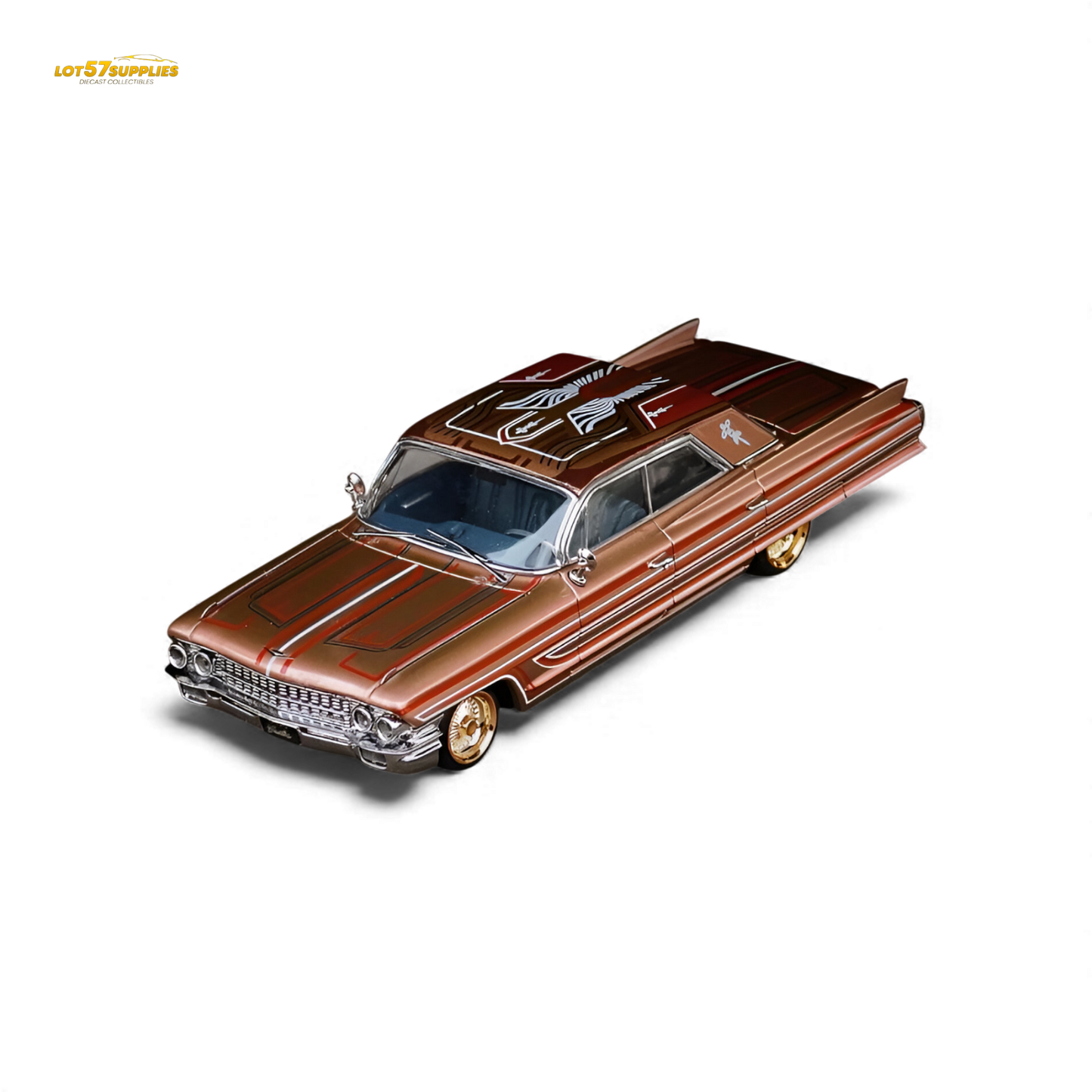 Red metallic Cadillac miniature diecast car in 1:64 scale from MK Miniatures, with detailed design and shiny finish.