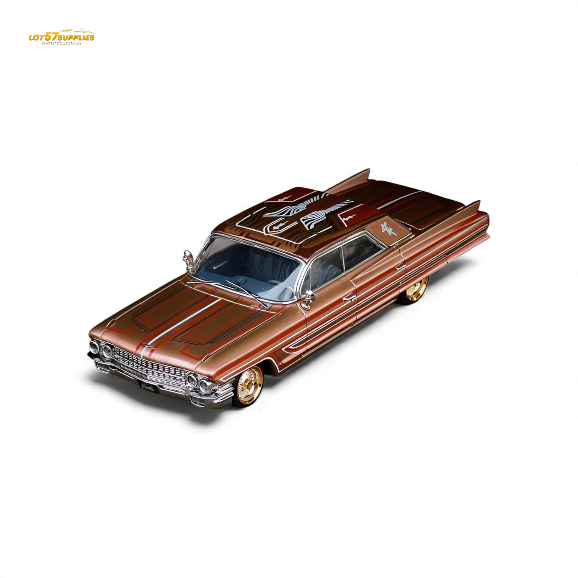 Red metallic Cadillac miniature diecast car in 1:64 scale from MK Miniatures, with detailed design and shiny finish.