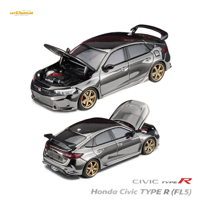 Miniature Honda Civic Type R FL5 diecast model in chrome gun black finish, 1:64 scale, by Lot57Supplies Diecast Shop.
