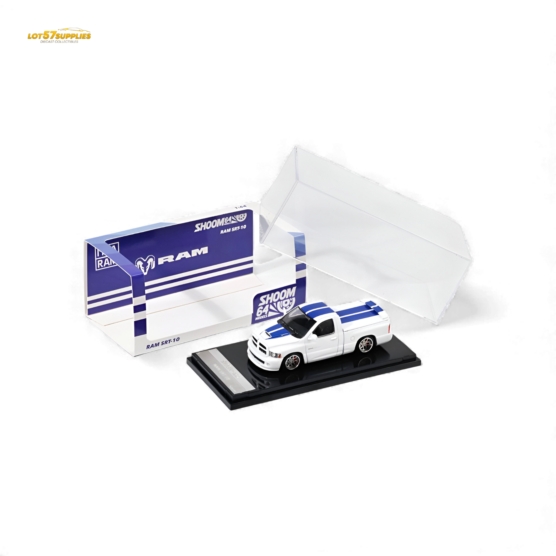 GCD Dodge RAM SRT-10 White Blue Stripe 1:64 - Evergreen Kings