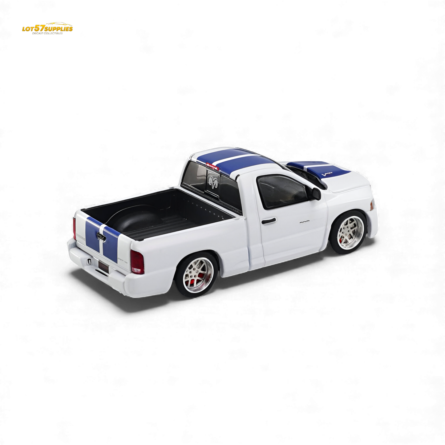 GCD Dodge RAM SRT-10 White Blue Stripe 1:64 - Evergreen Kings