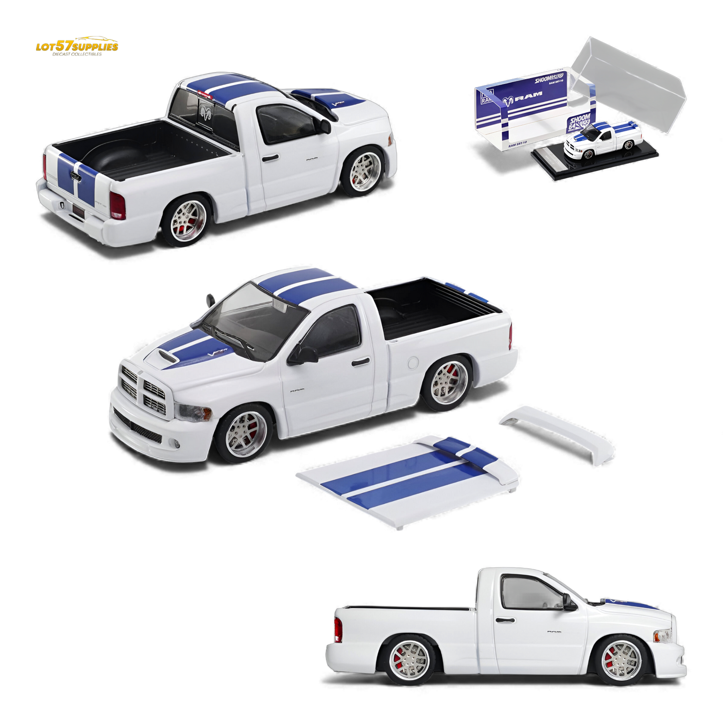 GCD Dodge RAM SRT-10 White Blue Stripe 1:64 - Evergreen Kings