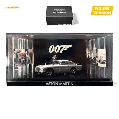 High gloss silver 1:64 scale Aston Martin DB5 diecast figurine by Lot57Supplies Diecast Shop, detailed model with sleek design.