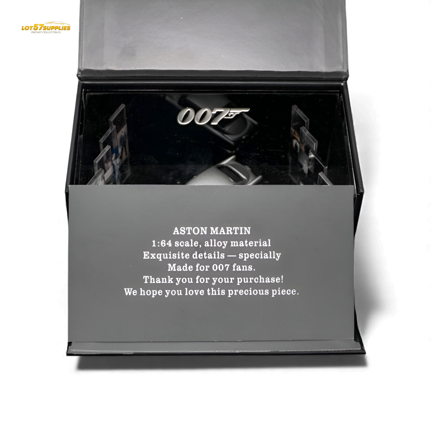 Pre-order Aston Martin DB5 diecast model in high gloss silver, 1:64 scale from Lot57Supplies Diecast Shop.