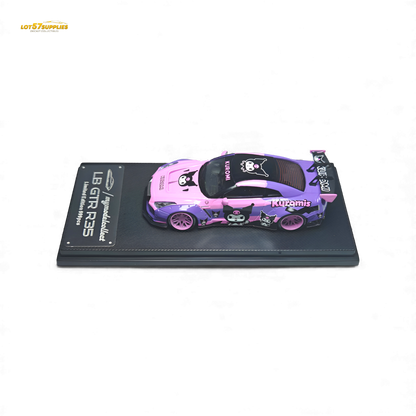 Pink and purple Nissan GTR 1:64 diecast model from Lot57Supplies, featuring Kuromi design in a pre-order collectible.