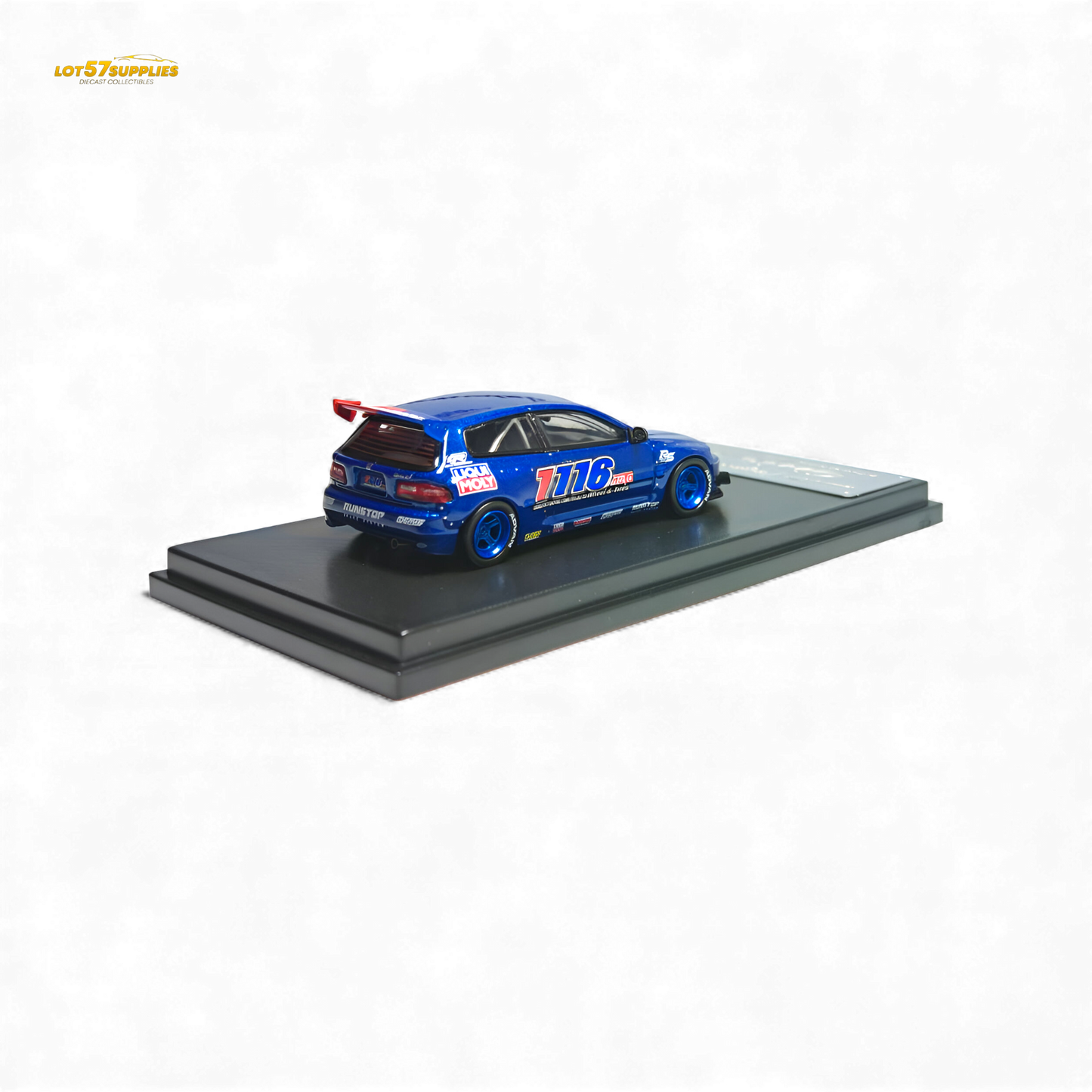 Detailed 1:64 scale Honda Civic EG6 diecast model by Lot57Supplies, showcasing Thailand Special Custom design and vibrant paint.