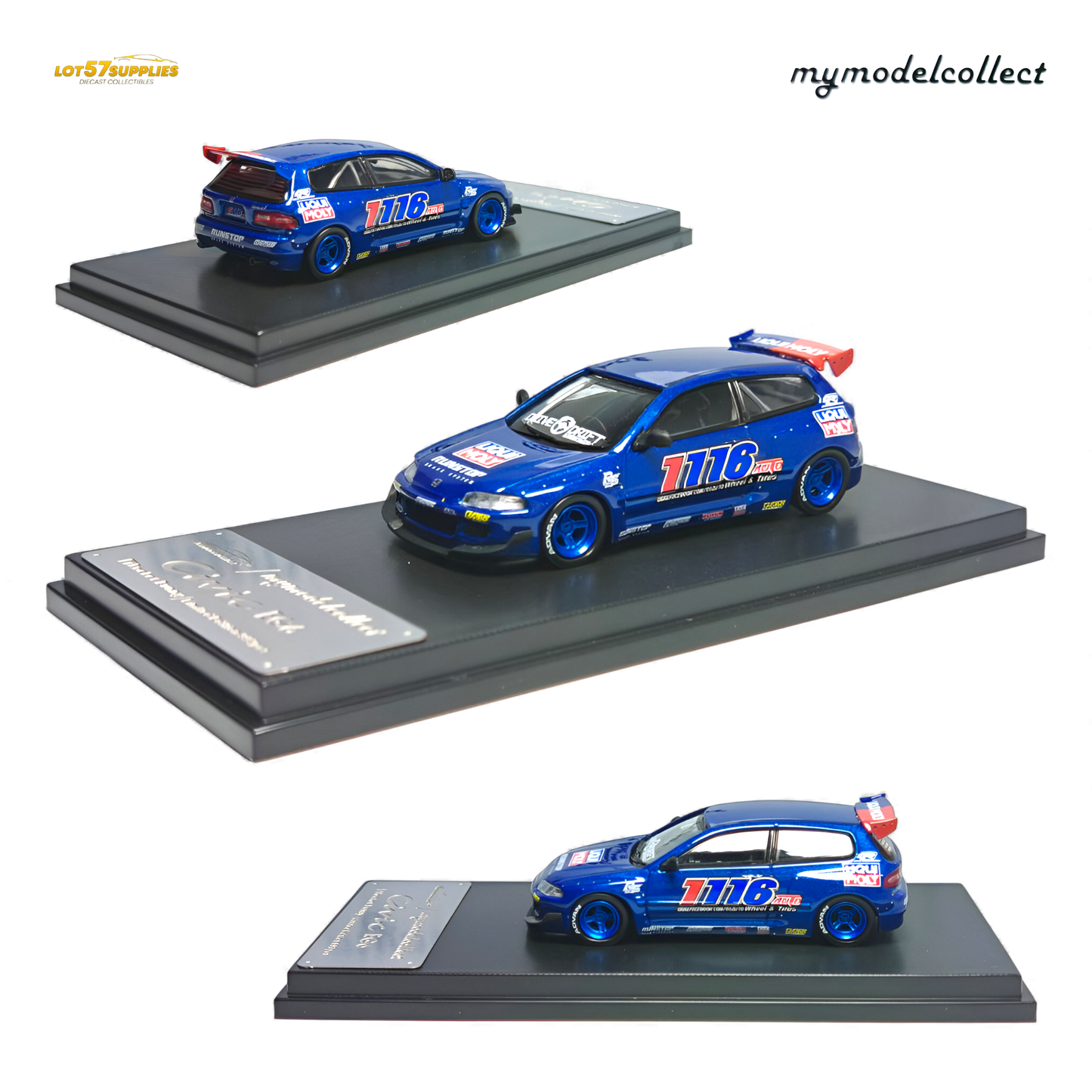 Diecast Honda Civic EG6 Thailand Special 1:64 scale model by Lot57Supplies Diecast Shop, detailed miniature car in black with custom features.