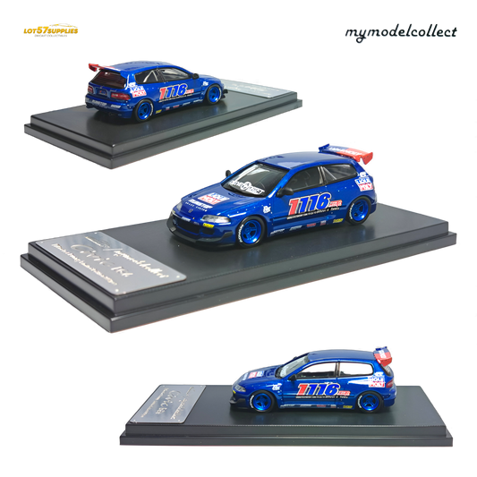 Diecast Honda Civic EG6 Thailand Special 1:64 scale model by Lot57Supplies Diecast Shop, detailed miniature car in black with custom features.