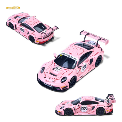 Pink Pig livery Porsche 911 GT3 R diecast model in 1:64 scale, detailed miniature racing car from Lot57Supplies Diecast Shop.
