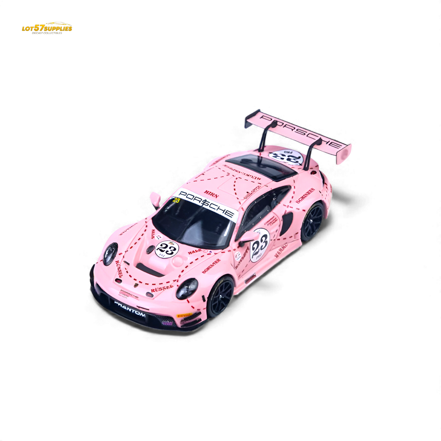 Pre-order Porsche 911 GT3 R Pink Pig diecast model in 1:64 scale with pink pig livery from Lot57Supplies Diecast Shop.
