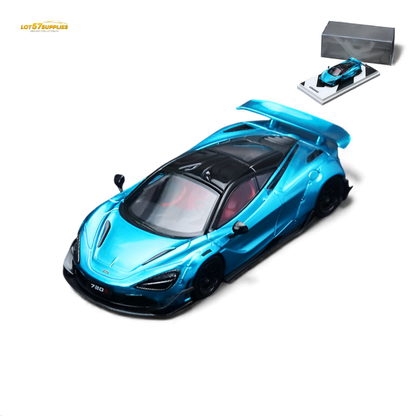 Bright blue McLaren 720S diecast model in 1:64 scale, detailed replica from Lot57Supplies Diecast Shop.