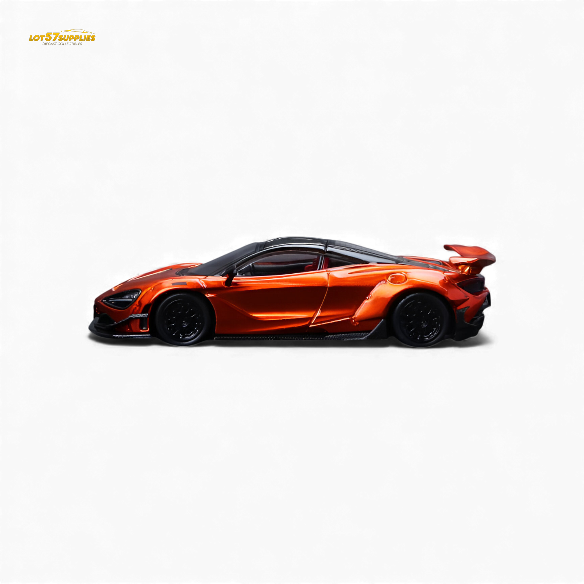 Bright orange McLaren 720S diecast model in 1:64 scale, detailed replica from Lot57Supplies Diecast Shop.