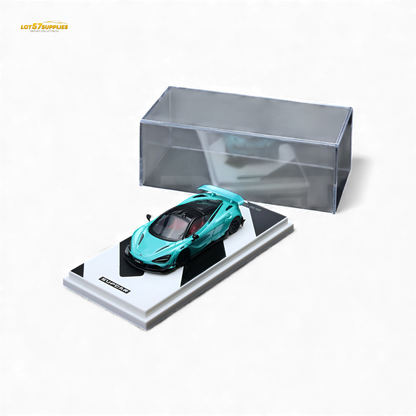 Cyan blue McLaren 720S diecast car in 1:64 scale, detailed model from Lot57Supplies Diecast Shop featuring realistic design.