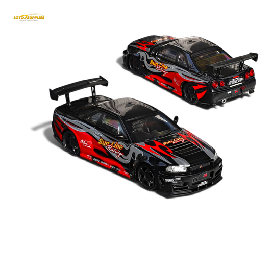 (Pre-Order) Fuji Skyline R34 GT-R Nismo Z-Tune Black Red Flame 1:64 - Evergreen Kings
