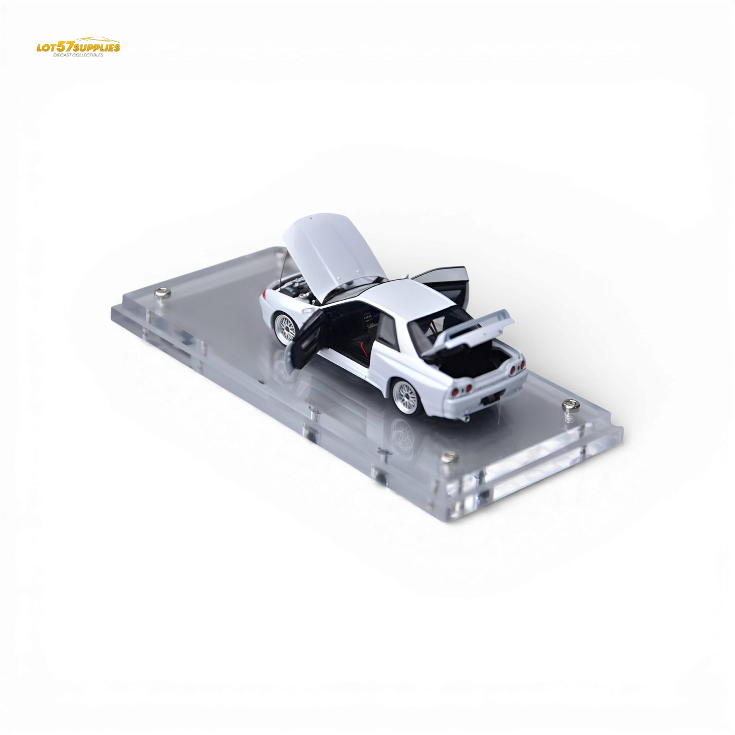 White 1:64 scale Nissan Skyline GT-R R32 Nismo S-Tune diecast model by Lot57Supplies Diecast Shop, detailed view of the collectible car.