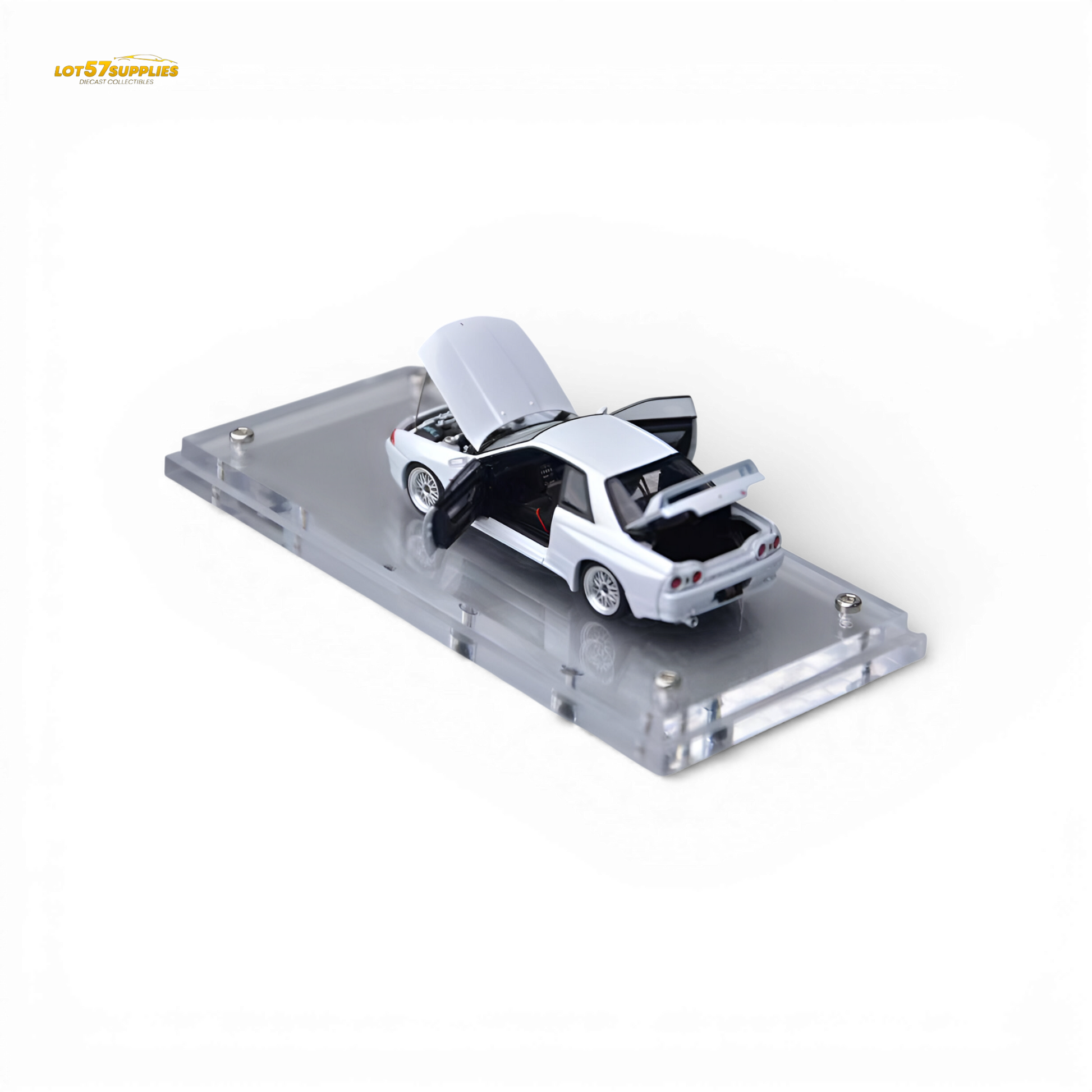 White 1:64 scale Nissan Skyline GT-R R32 Nismo S-Tune diecast model by Lot57Supplies Diecast Shop, detailed view of the collectible car.