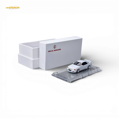 White Nissan Skyline GT-R R32 Nismo S-Tune diecast model by Lot57Supplies, detailed 1:64 scale collectible car.