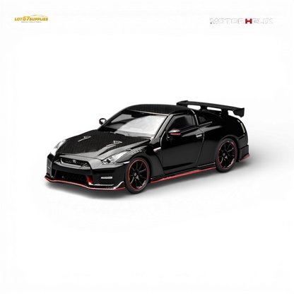 Pre-order Nissan GT-R NISMO R35 diecast model in Meteor Black, 1:64 scale by Lot57Supplies Diecast Shop.