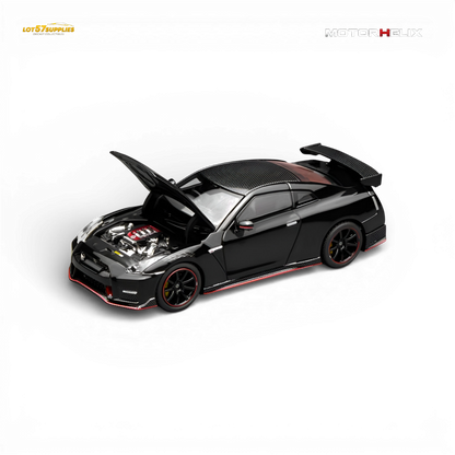 Pre-order Nissan GT-R NISMO R35 diecast model in Meteor Black, 1:64 scale, by Lot57Supplies Diecast Shop.