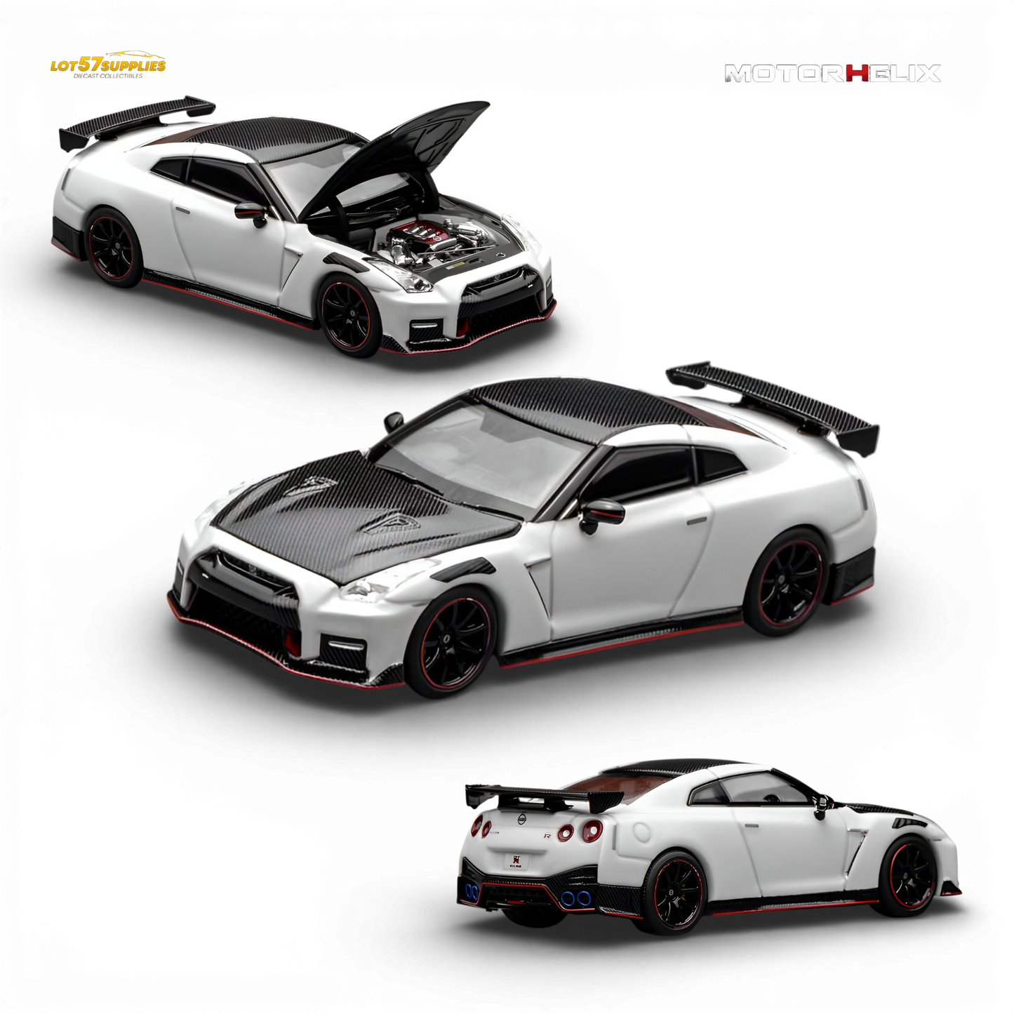 Pre-order 1:64 Nissan GT-R NISMO R35 diecast model by Lot57Supplies Diecast Shop, detailed miniature car for collectors.