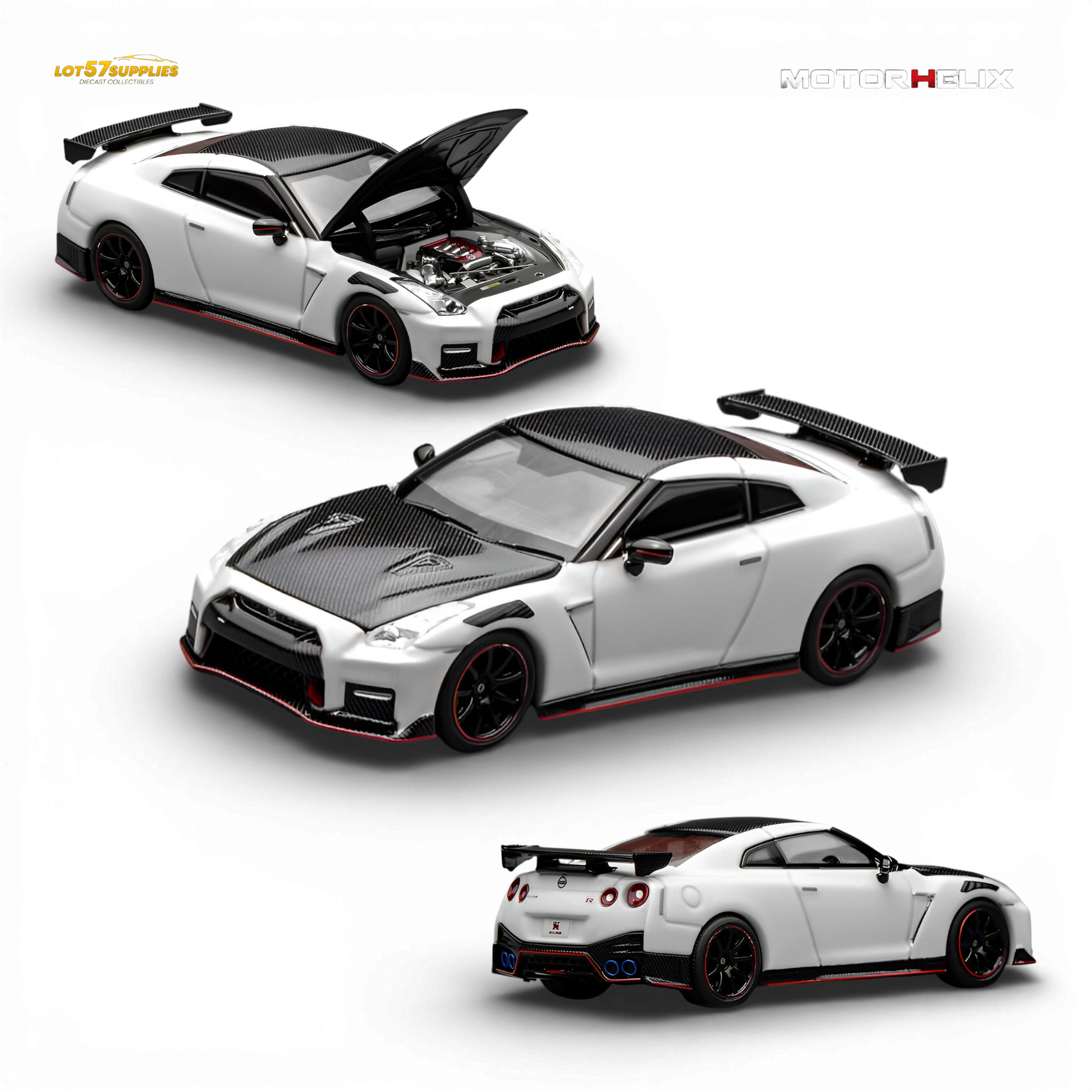 Pre-order 1:64 Nissan GT-R NISMO R35 diecast model by Lot57Supplies Diecast Shop, detailed miniature car for collectors.