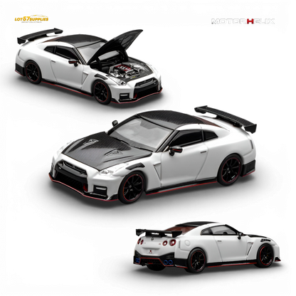 Pre-order 1:64 Nissan GT-R NISMO R35 diecast model by Lot57Supplies Diecast Shop, detailed miniature car for collectors.