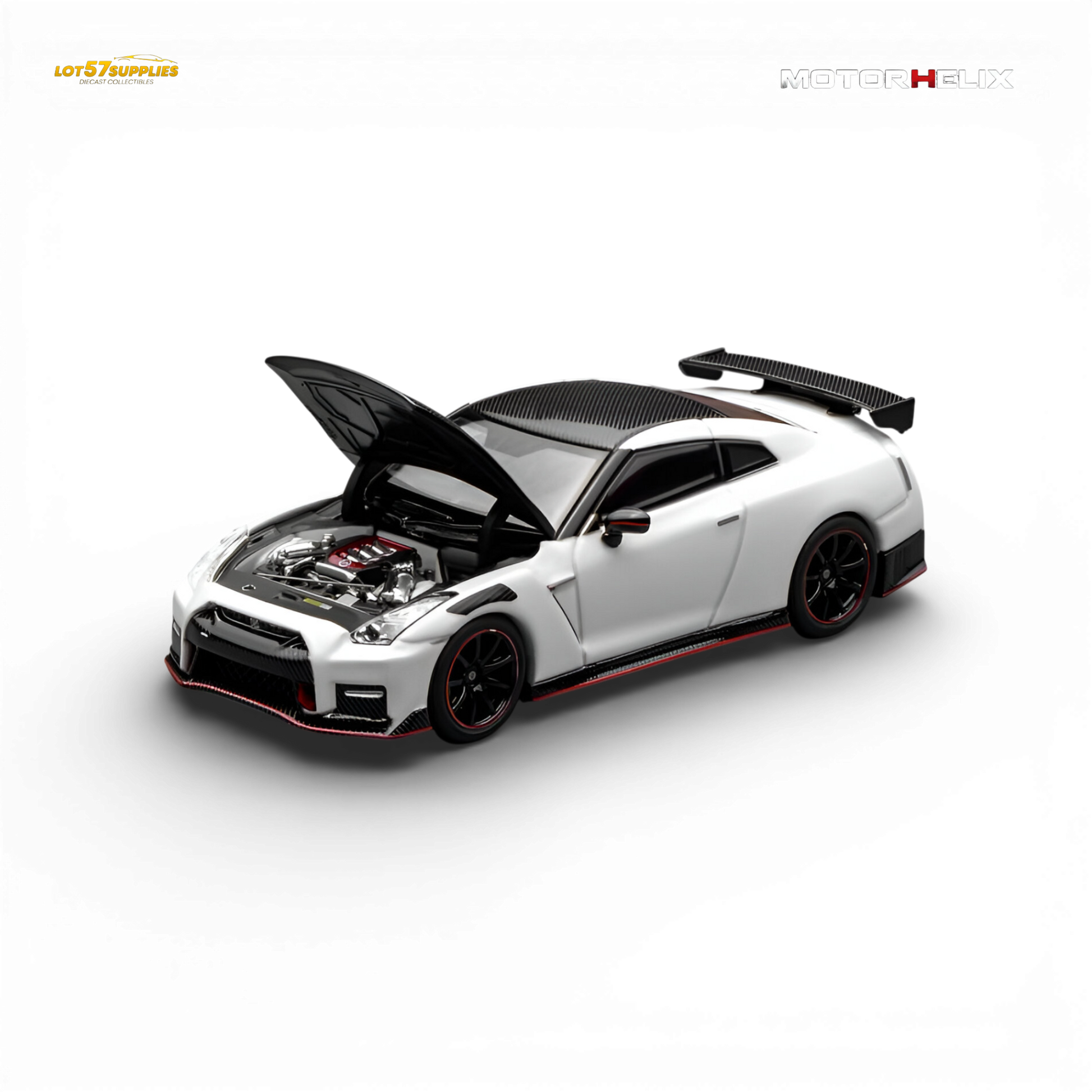 Pre-order Nissan GT-R NISMO R35 diecast model by Lot57Supplies, detailed 1:64 scale Nissan car in packaging.