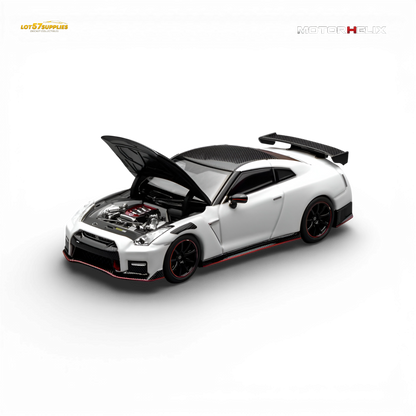 Pre-order Nissan GT-R NISMO R35 diecast model by Lot57Supplies, detailed 1:64 scale Nissan car in packaging.