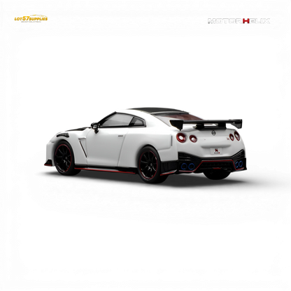 Detailed image of a 1:64 scale Nissan GT-R NISMO R35 diecast model by Lot57Supplies Diecast Shop, showcasing the car's features.