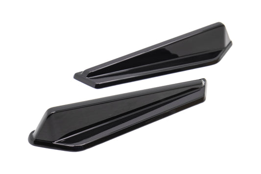OLM Gloss Black JDM Style Canards for 2015-2021 Subaru WRX/STI, aerodynamic aero parts mounted on car's front fenders.