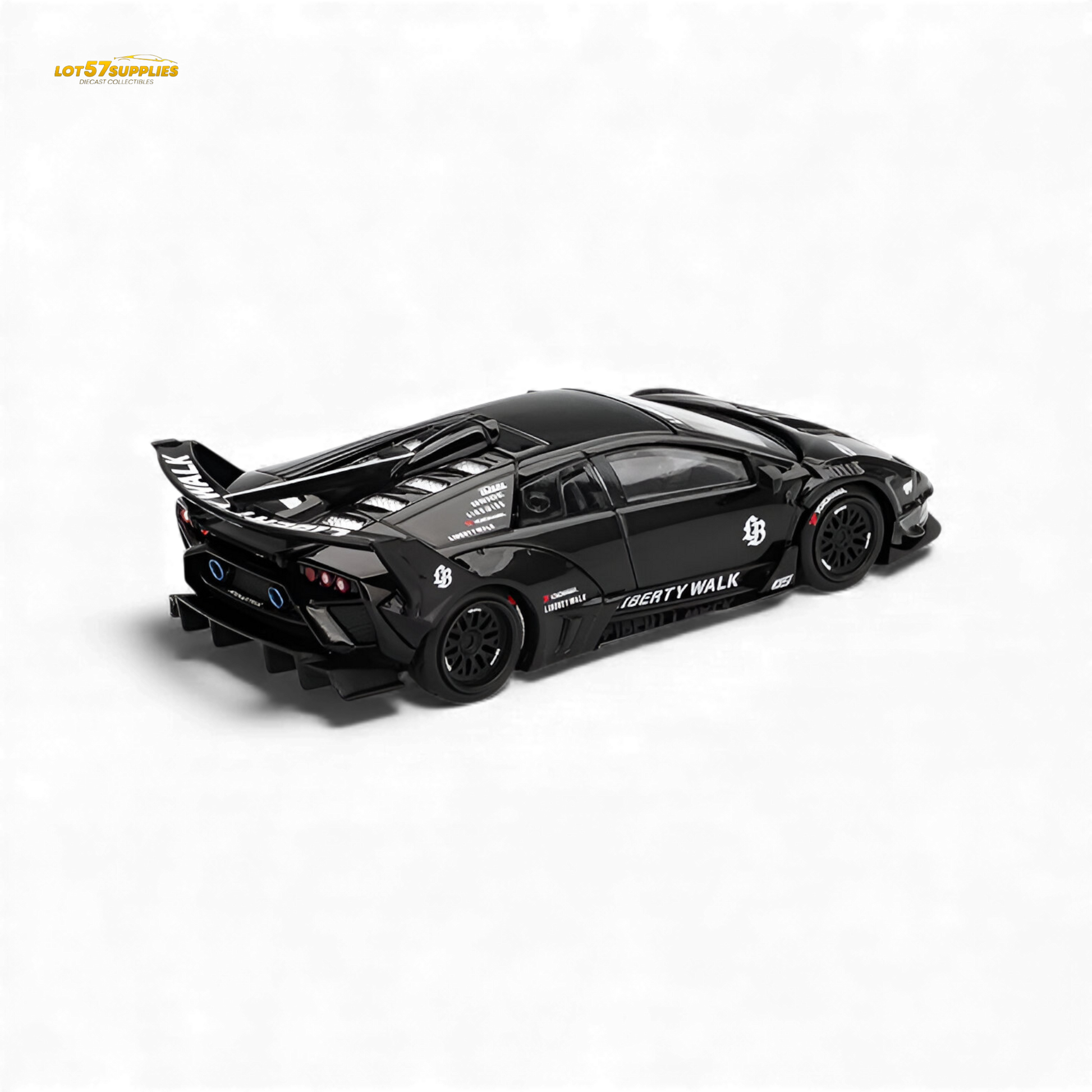 Mini GT Lamborghini Murcielago GT Evo black diecast model in 1:64 scale, detailed black Lamborghini collectible toy.