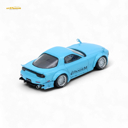 Pre-order Inno64 Mazda RX7 FD3S Pandem Tiff Blue diecast model, detailed 1:64 scale Mazda car with sleek design.