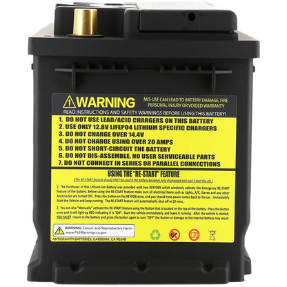 MeLe Design Firm Antigravity H5 lithium car battery shown from the side, lightweight and compact for automotive use.