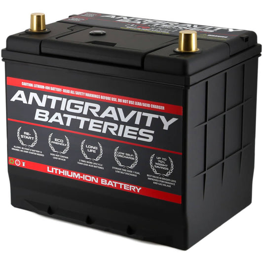 MeLe Design Firm Antigravity Group-27 Lithium Car Battery with RE-START Technology, showing the compact battery with terminals.