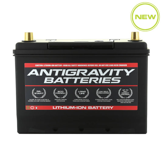 MeLe Design Firm Antigravity Group-27 Lithium Car Battery with RE-START Technology, showing the compact battery with terminals.
