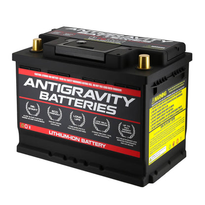 Antigravity H5 Group-47 lithium car battery by MeLe Design Firm, shown in a vehicle engine bay with compact, high-performance design.