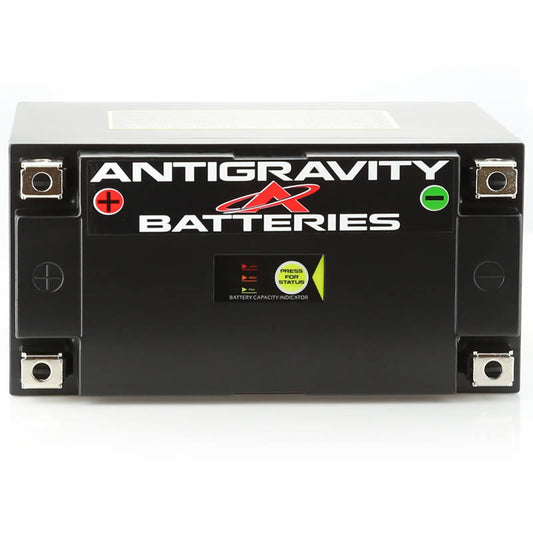 Antigravity ATX20-HD lithium motorcycle battery with four terminals, heavy-duty YTX20 replacement, by MeLe Design Firm.