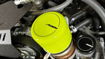 PERRIN neon yellow oil filter cover for Subaru WRX, BRZ, and Toyota GR86 by JDMuscle