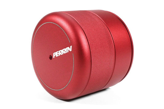 Red PERRIN oil filter cover for Subaru WRX, BRZ, Toyota 86 and GR86 engines