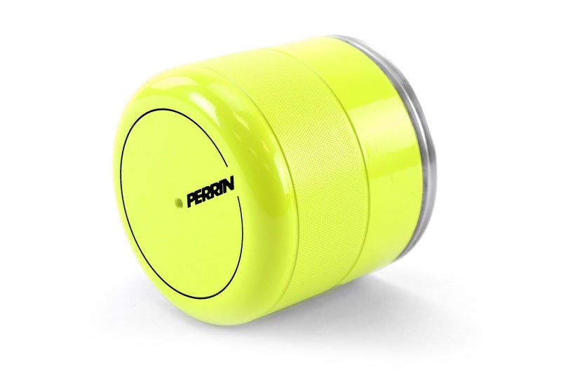 PERRIN neon yellow oil filter cover for Subaru WRX, BRZ, and Toyota GR86 by JDMuscle