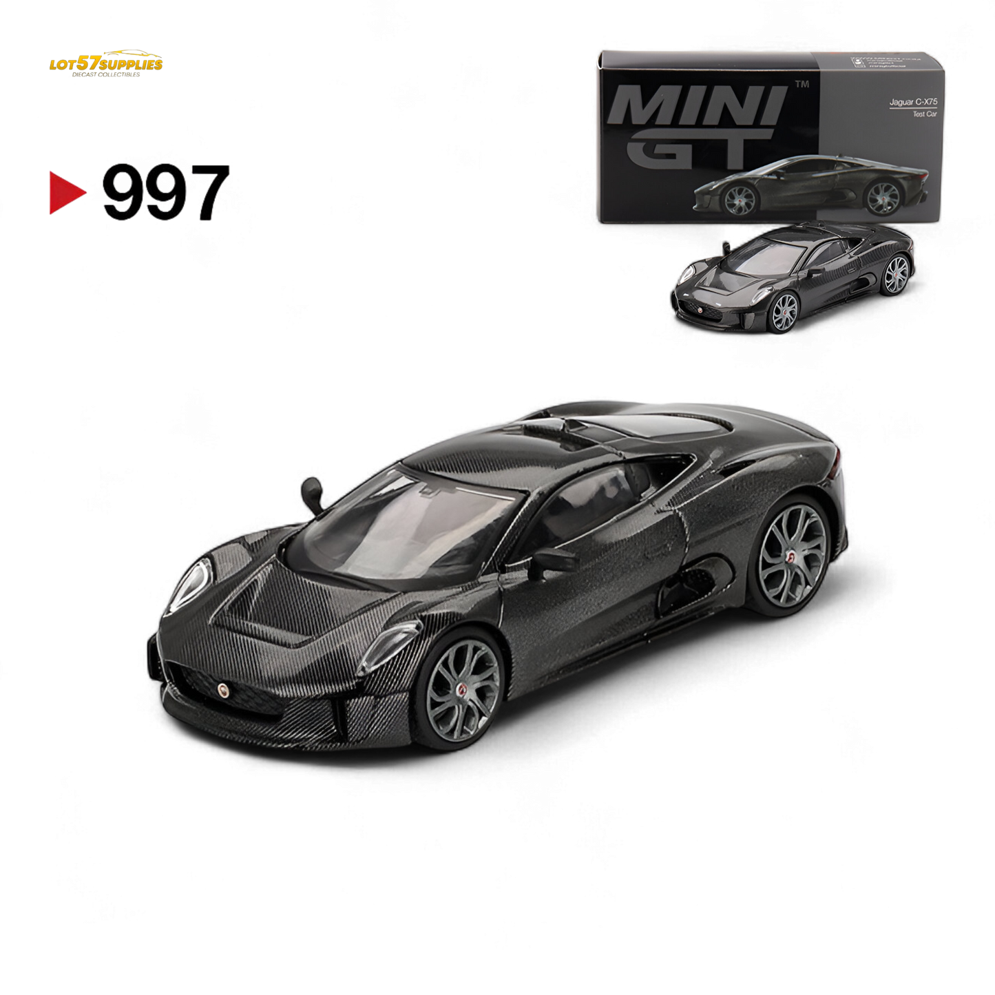 Mini-GT Jaguar C-X75 Test Car Carbon Fiber 1:64 - Evergreen Kings