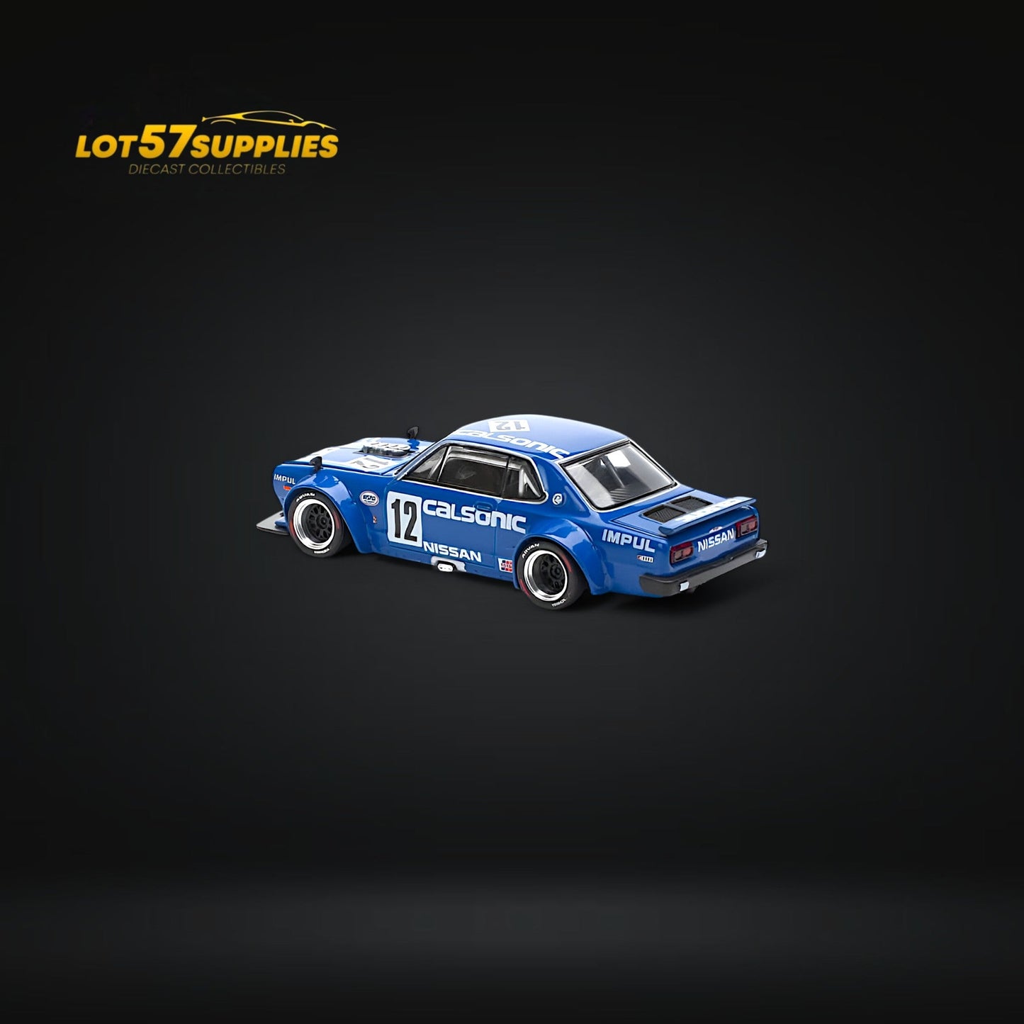 Nissan PopRace Skyline GT-R V8 Drift (Hakosuka) Calsonic Blue diecast model car, 1:64 scale, detailed miniature collectible.