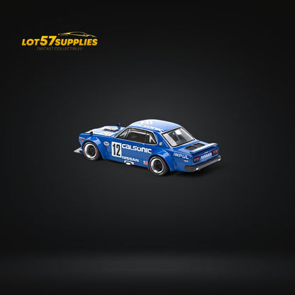 Nissan PopRace Skyline GT-R V8 Drift (Hakosuka) Calsonic Blue diecast model car, 1:64 scale, detailed miniature collectible.