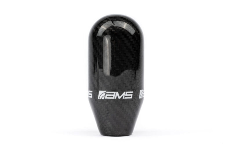 FR SPORT AMS Performance Subaru WRX/STI carbon fiber weighted shift knob for manual transmission, showing sleek black finish and textured grip