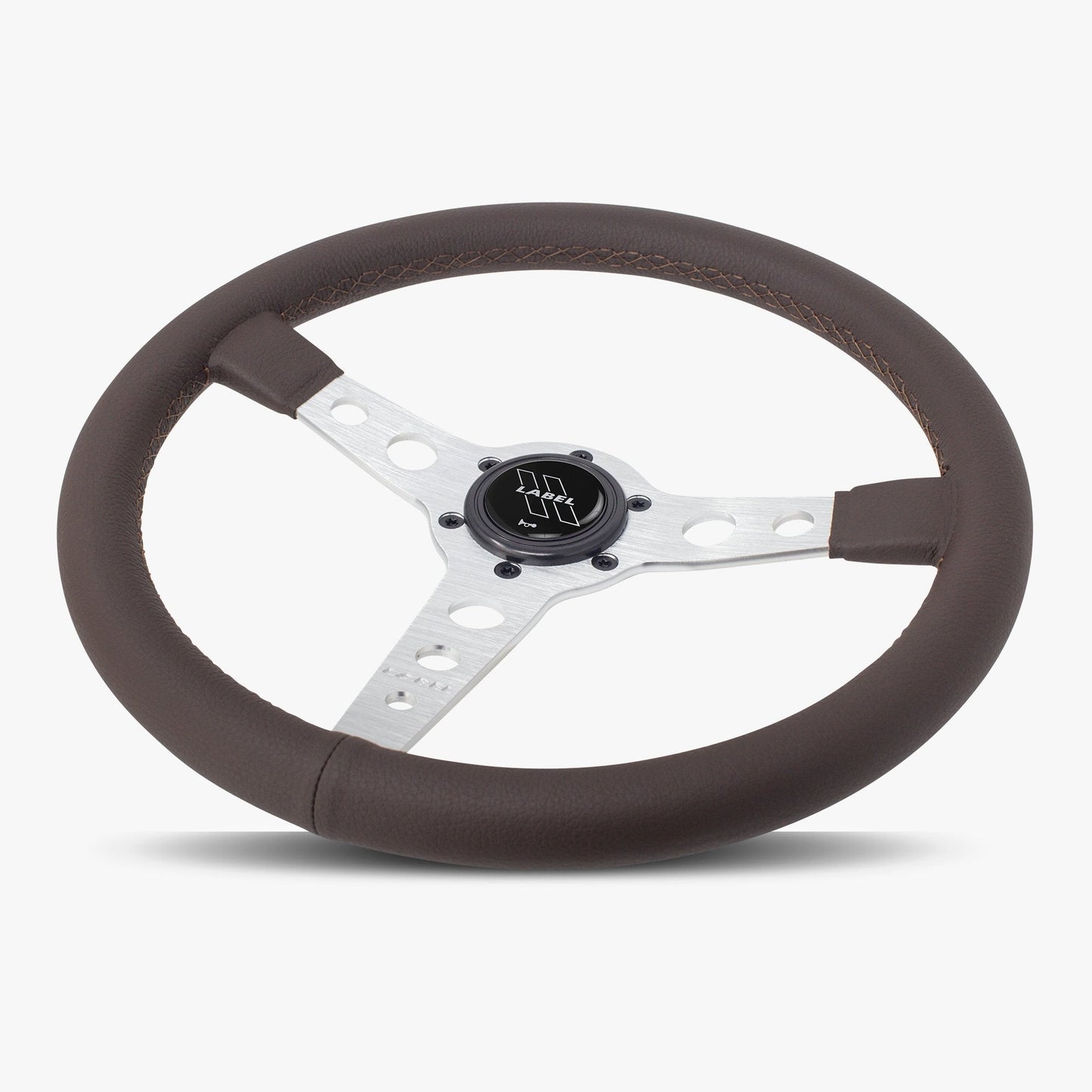 Nappa brown leather Daytona steering wheel with silver spoke and brown stitching, designed for performance vehicles by Speedzone Performance LLC.